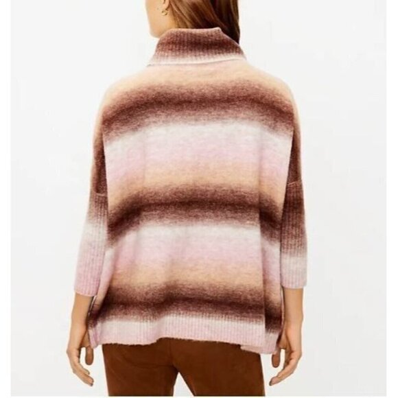 LOFT Sweater Womens Medium Ombre Turtleneck Poncho Oversized Cozy Boho Boxy - Picture 5 of 9